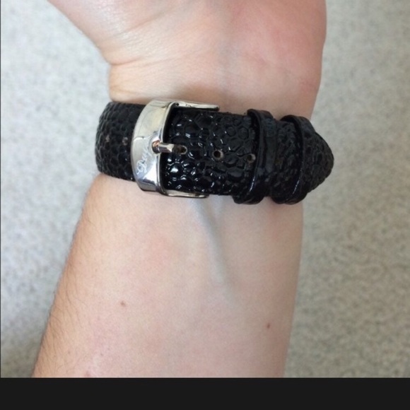 Dufonte Swarovski Silver Crystal Sun Face Black Leather Water Resistant Watch - Picture 4 of 9